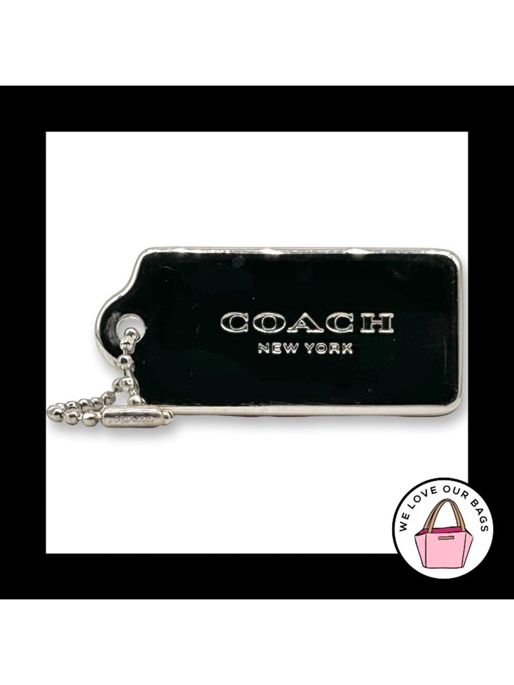 COACH NEW YORK Hang Tag 2.25" Bag Charm Keychain Fob Silver Nickel Thick Metal